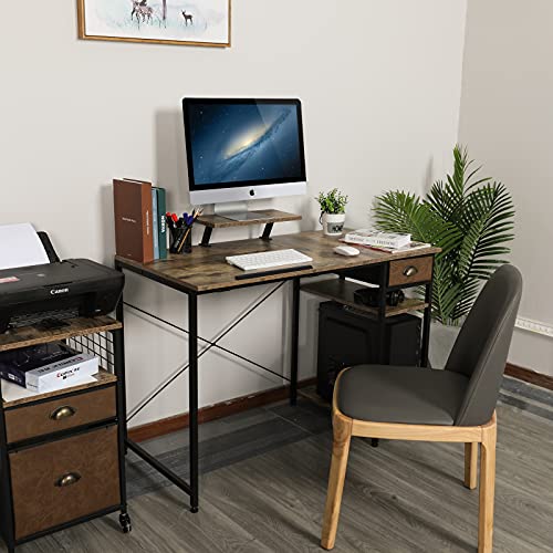 X-cosrack Rustic Brown Adjustable Drafting Table with Storage Drawer & Monitor Stand