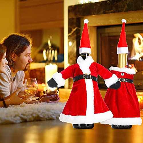 Irenare 2 Sets Christmas Santa Wine Bottle Covers and Mini Santas Hats Decoration Knitted Sweater Santa Claus Bottle Decorative Gifts for Wine Bottles Xmas Party Favors Supplies