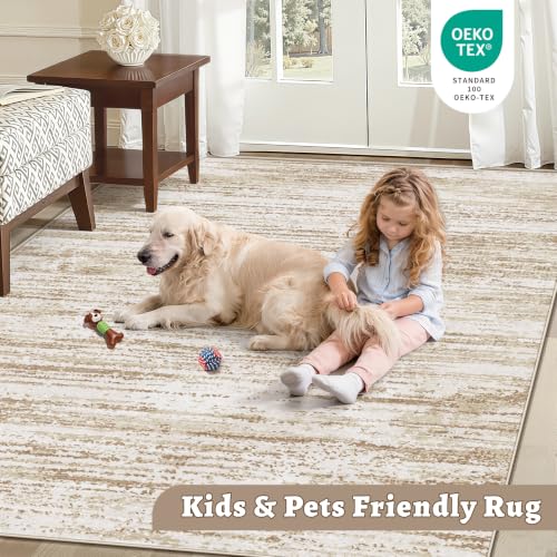 Brown 8x10 Non-Slip Washable Area Rug for Living Room & Bedroom - Soft & Stain-Resistant