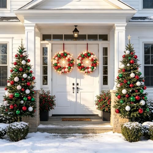 HipTree 13.8in Christmas Wreath with Lights - Red Green White Variation
