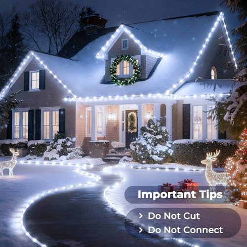 Soiarllt 100Ft Cool White LED Rope Lights Outdoor with Remote & Plug