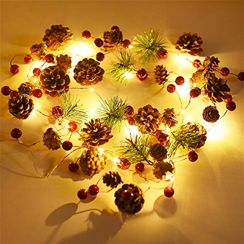 Rocinha 7.2 Ft Battery-Operated Christmas Garland with Lights, Pinecones & Berries