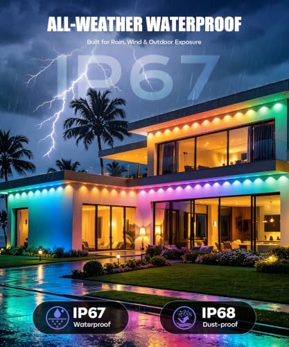 50FT RGBIC Outdoor Smart Christmas & Holiday String Lights - Waterproof, App & Voice Control