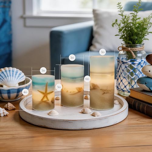 Beach Coastal Ocean Decor Seashell & Starfish Flameless LED Candles - Ocean Blue