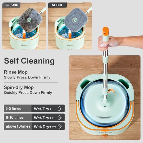 Spin Mop with 4 Microfiber Pads - Dual-Tank Floor Cleaner & Triangular Head