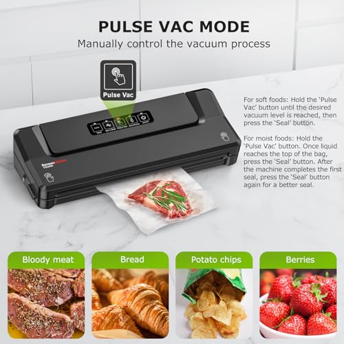 Bonsenkitchen Vacuum Sealer Machine with 5 Bags, Black — Food Preservation