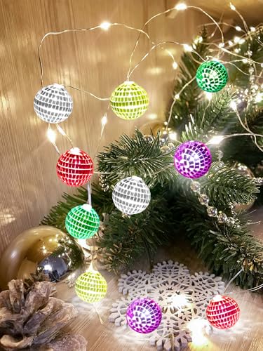 BBTO Christmas LED Disco Ball String Lights 1.57 Inch Mixed Colors Party Decor