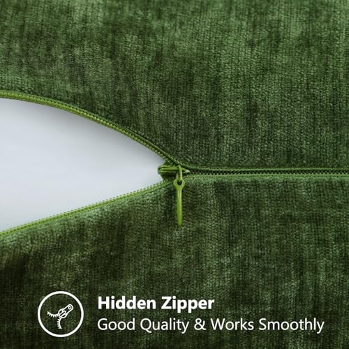 decorUhome Chenille Moss Green Fall Throw Pillow Covers 18x18 Inch Set of 2, Decorative Soft Couch Pillow Covers Solid Dyed Accent Velvet Farmhouse Neutral Square Christmas Pillow Cases for Sofa