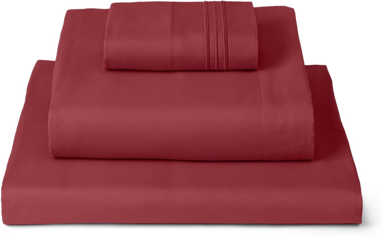 Mellanni Twin Sheets Set - 3 PC Hotel Luxury Bedding | Extra Soft, Cooling, Wrinkle-Resistant (Brick Red)