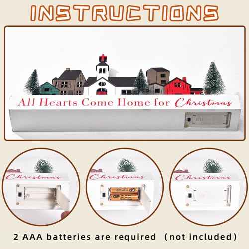 LED Lighted Christmas Village Decor, Rustic Wooden Merry Christmas Sign, Farmhouse Xmas Party Holiday Decor Centerpiece for Tiered Tray Mantel Home (6 buildings)