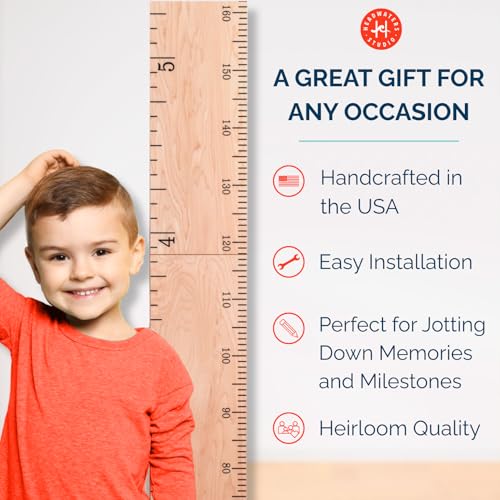 Schoolhouse Natural Wooden Kids Height Chart - Nursery Wall Decor, Growth Ruler