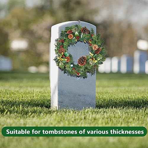 Christmas Headstone Wreath Hanger- Fit 6"-11" Adjustable Cemetery Tombstone Wreath Holder- Stainless Steel Cemetery Gravestone Wreath Stand for Christmas Easter Memorial Day Gravestone Decoration