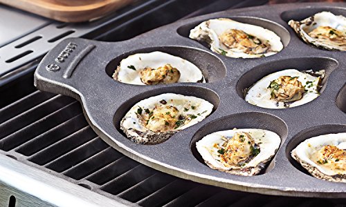 Cast Iron Oyster Grill Pan with 12 Cavities - Black, Durable Non-Stick Coating
