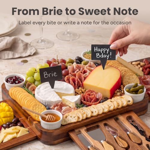 Large Acacia Charcuterie Boards Set 15.7 x 13.3 Inches with Accessories