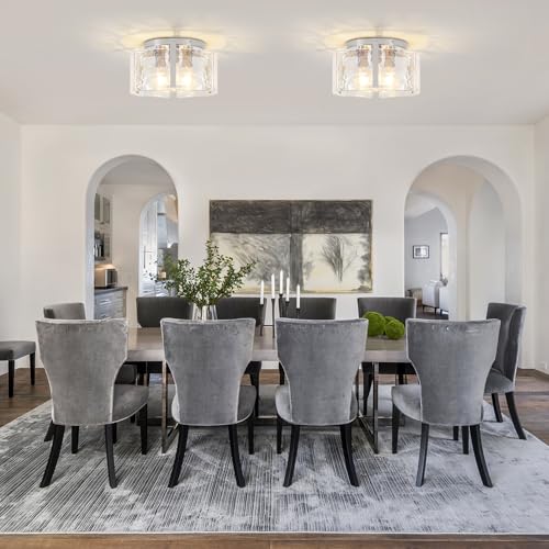 Brushed Nickel Semi Flush Mount Ceiling Light - 3 Lights, 15 Inch, Dimmable