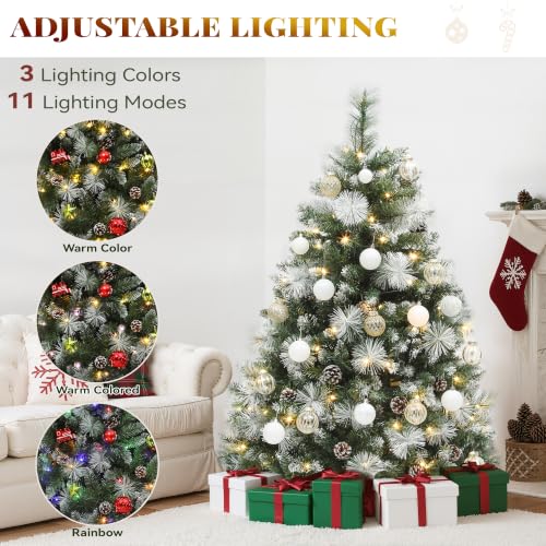 YITAHOME 4.5ft Prelit Christmas Tree with Pine Cones & Frosted Tips, Remote Control, Green, 4ft 6in
