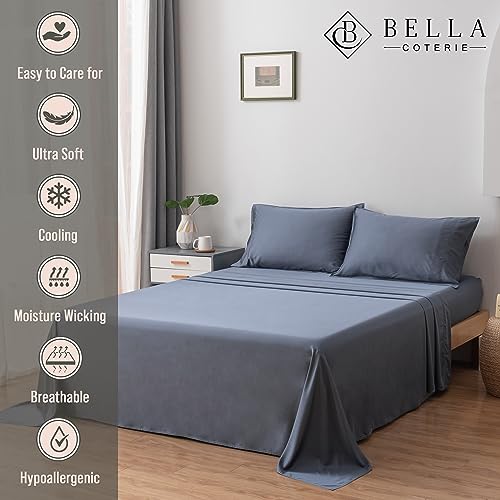 Bella Coterie Bamboo Viscose Twin XL Bed Sheets - Slate Blue, 400 Thread Count