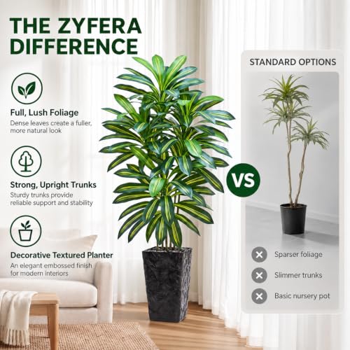 Artificial Dracaena Tree 6FT with Black Planter - Indoor Faux Plant, Realistic Tall Decorative Tree Variation of Green-Black Pot