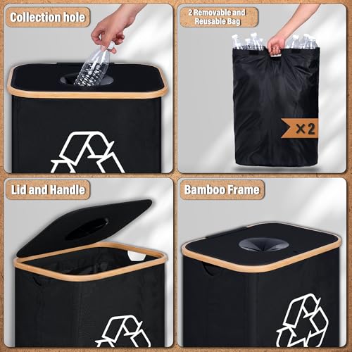 Recycling Bin for Kitchen 26 Gallon Black with 2 Reusable Inner Bags