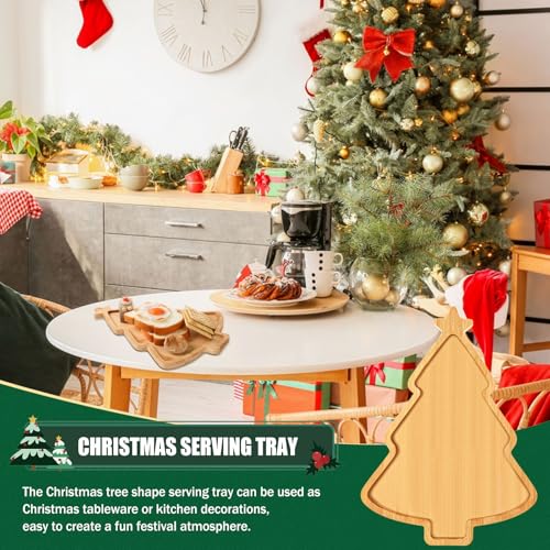 AWIZOM Christmas Tree Wooden Serving Tray Bamboo Platter Snack Cheese