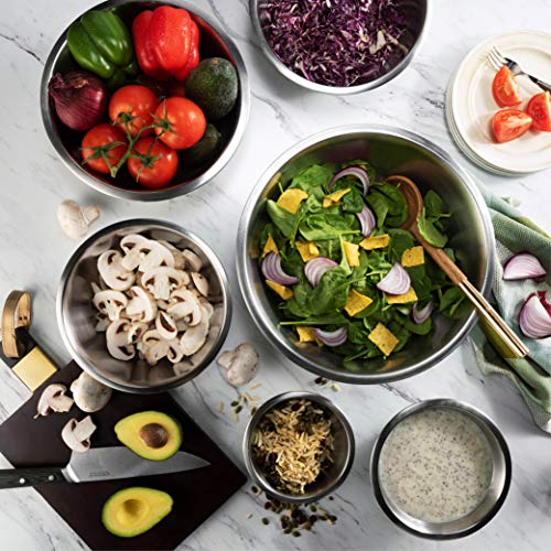 FineDine 6 Pack Stainless Steel Mixing Bowls Set - 6 Sizes, Durable Kitchen Prep