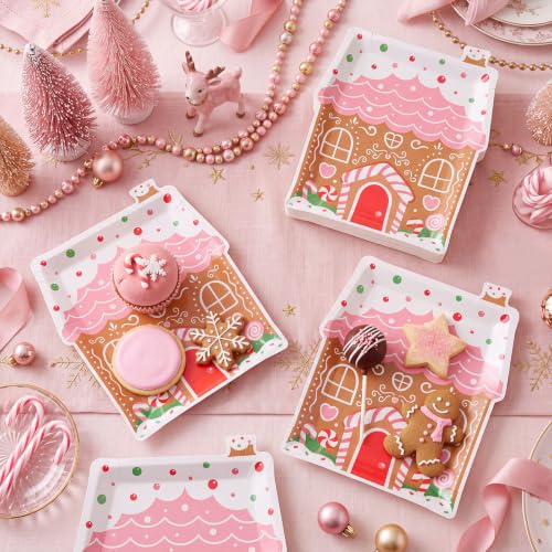Potchen 150 Pcs Christmas Gingerbread House Paper Plates - Cute Pink Gingerbread House (Variation of THIS listing)