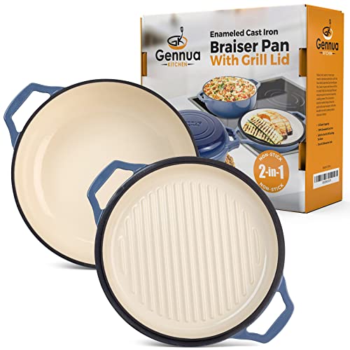 2-in-1 Enameled Cast Iron Braiser Pan with Grill Lid - 3.3-Quart