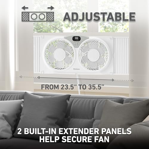 Holmes 9-Inch Digital CleanBreeze Window Fan with Thermostat and Remote - Twin Blade, Reversible, 3 Speeds
