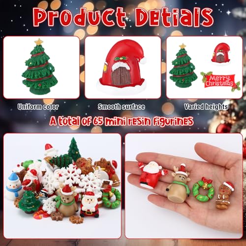 Christmas Mini Figurines Set - 65 Resin Holiday Decorations for Crafts & Mini Landscapes