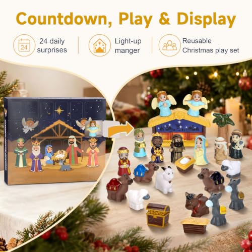 TECHTAIL Nativity Advent Calendar 2026 with Light-Up Manger - Christian Christmas Playset for Kids