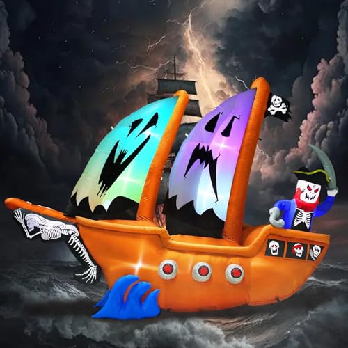 10FT Pirate Ship Inflatable Halloween Decorations with LED & RGB Lights - Outdoor Yard Display - Variation: 10FT Pirate Ship