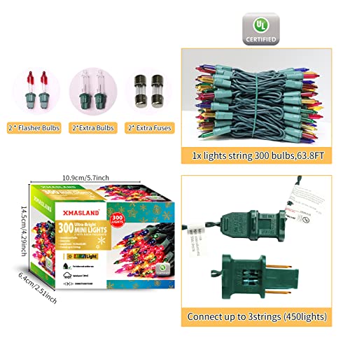 XMASLAND Ultra-Bright 300-Count Connectable Green Wire Mini Christmas Lights (2 Sets of 150) 63.8ft