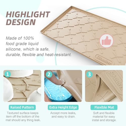 SIKADEER Waterproof Under Sink Mat Beige 34" x 22" Silicone Kitchen Liner