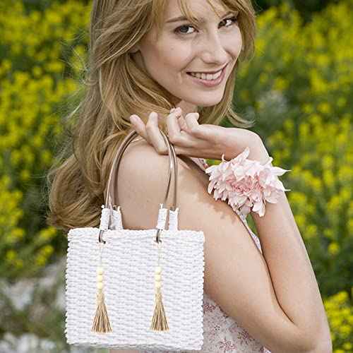 Happyay 12 Pcs Jute Rope Tassel with 3 Wood Beads, Farmhouse Beads with Tassel Ornaments Hanging Decoration for Closet Door Knob Decor