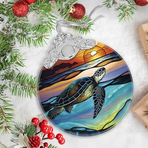 Christmas Stained Glass Sea Turtle Ornament - Holiday Home Decor - Tree Decoration - Gift Exchange Ideas