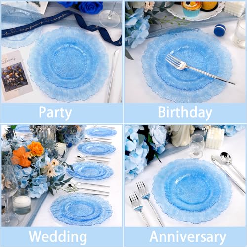 Blue Disposable & Reusable Plastic Plates 60PCS - Clear Water Design, Safe Food-Grade