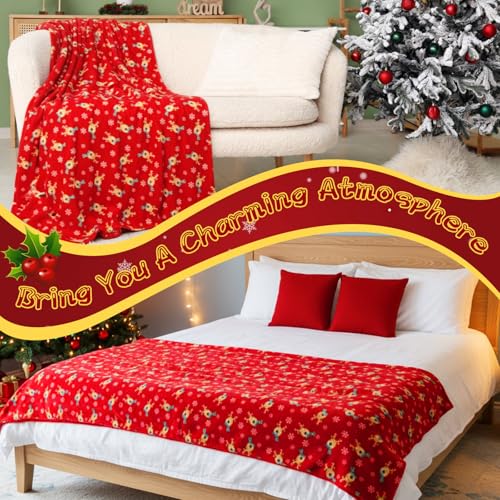 Mindsoft 12 Pack Fleece Christmas Throw Blankets - Cute Reindeer Holiday Decor