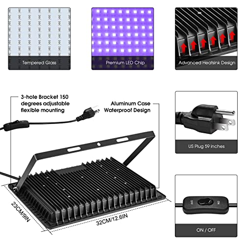 YANYCN 4 Pack 240W LED Black Light Flood Lights Outdoor Waterproof Neon Party Halloween