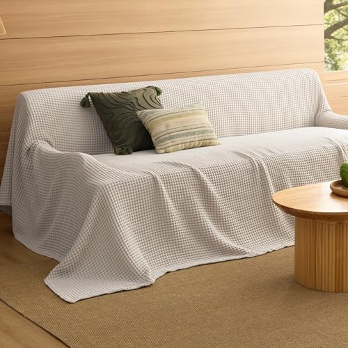 Bedsure Oversized King Linen Cotton Waffle Blanket 120"x94"