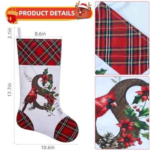 20 Inch Personalized Christmas Stockings,Cardinal Design, Initial Monogram Stockings for Fireplace Hanging Decor, Family, Letter L