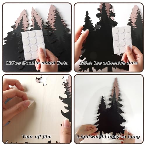 Lumncomfor 3PCS Wooden Pine Tree Wall Art Set, Forest Wall Decor Woodland Nature Tree Themed Home Decor Rustic Christmas Gift for Living Room Nursery Bedroom Cabin Office