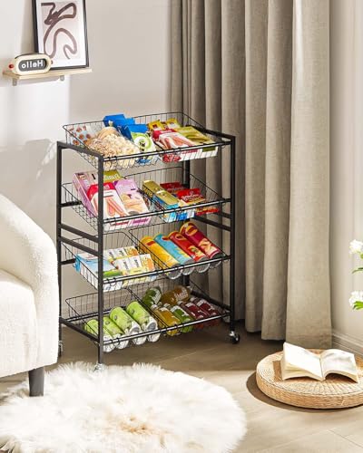 25.2-Inch Multi-Functional Kitchen Storage Cart with 4 Tiers and Lockable Wheels
