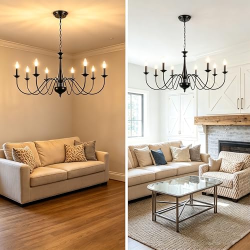 Farmhouse Black Chandeliers for Dining Room - 8 Lights Pendant Light Fixture - Adjustable Height