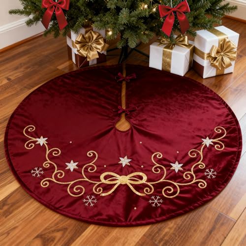 Etistta Christmas Tree Skirt Large 48 inch, Sequin Embroidered Bow