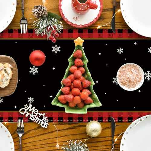 Dachshund Christmas Table Runner Christmas Dog Table Cover Buffalo Plaid Christmas Decor Dachshund New Year Xmas Decor Christmas Decorations for Home Party