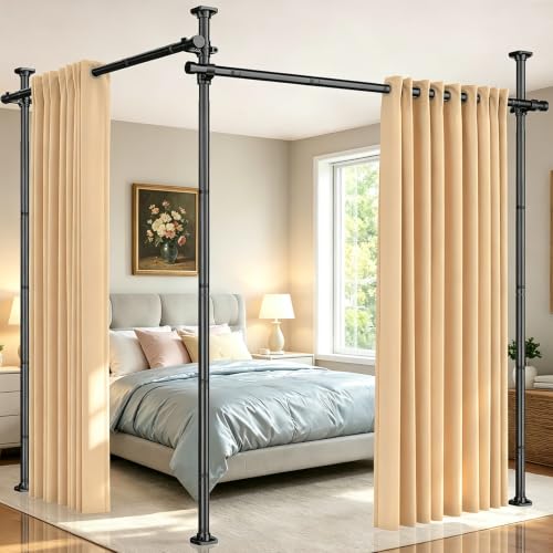 SUNALLY Adjustable Room Divider Tension Curtain Rod 32-200in Black - 200" W x 120" H