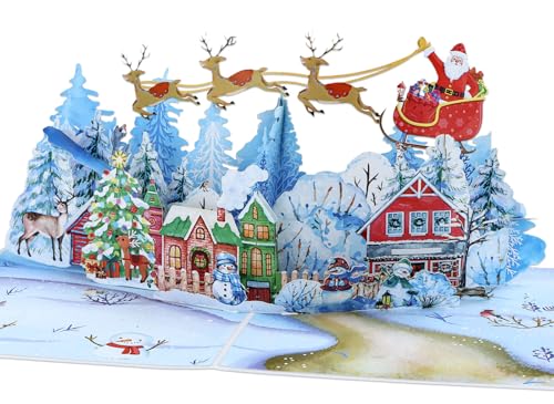 D4DREAM 3D Winter Village Pop Up Christmas Card - Family & Kids Xmas Gift, 3-Winter Village