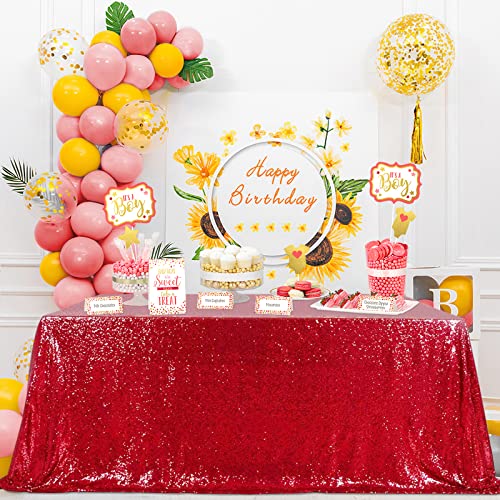 QueenDream 90x156 Red Sequin Tablecloth – Rectangular Glitter Party Cover