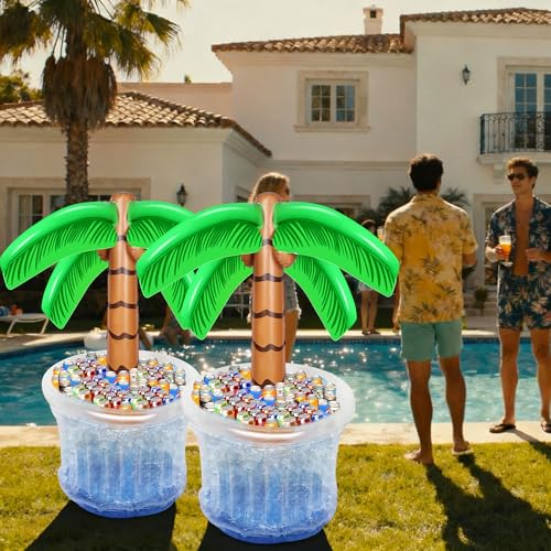 2 Pack Inflatable Palm Tree Cooler - 60" Pool Party Tropical Decor