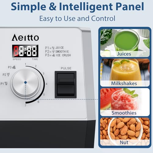 Aeitto Silver 68oz Blender with 1800W Power, 3 Preset Programs & 7 Speeds